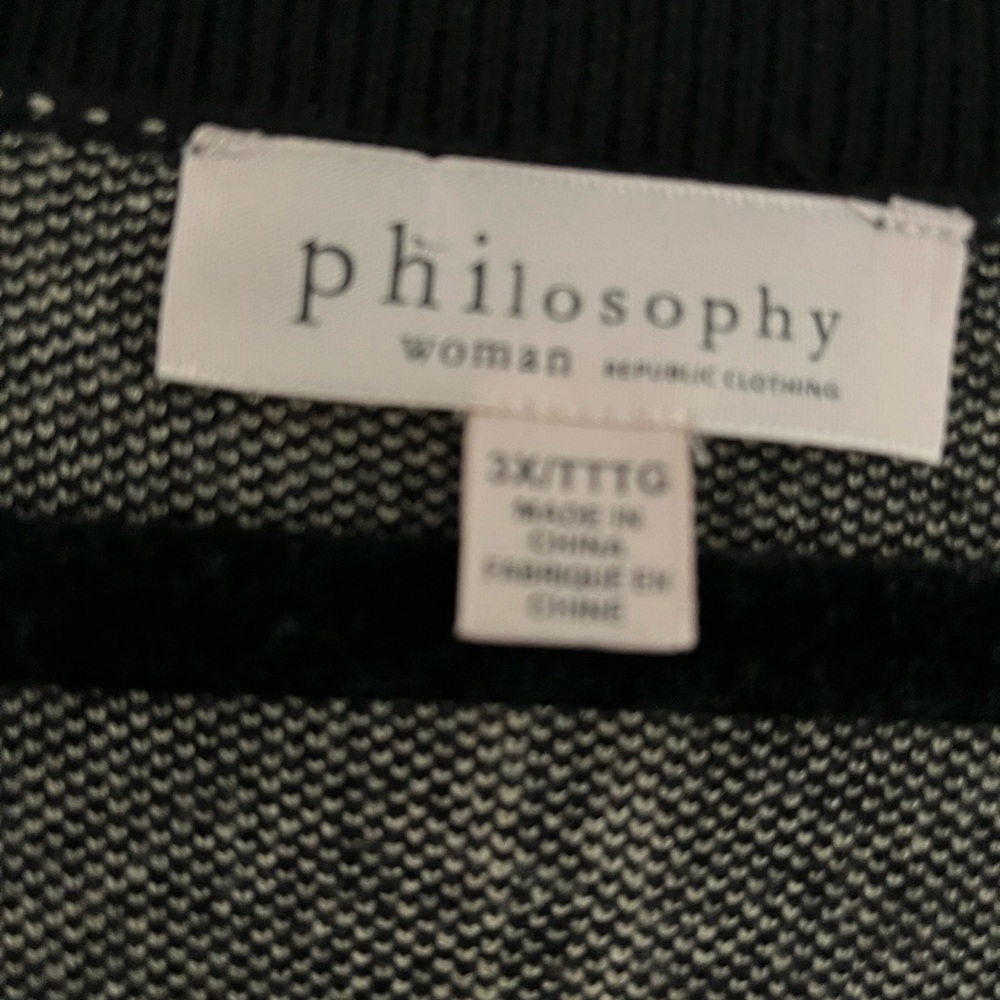 Philosophy Woman V-Neck Slouchy Sweater Black Viscose Stripes Pullover Size 3X - Picture 11 of 12